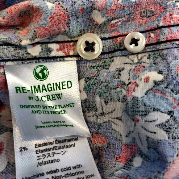 J Crew Mens Size M Spring Floral Short Sleeve Button Front Slim Fit Shirt Top - Picture 9 of 11